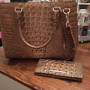 Brahmin Tan Crocodile-Embossed Tote and Wallet